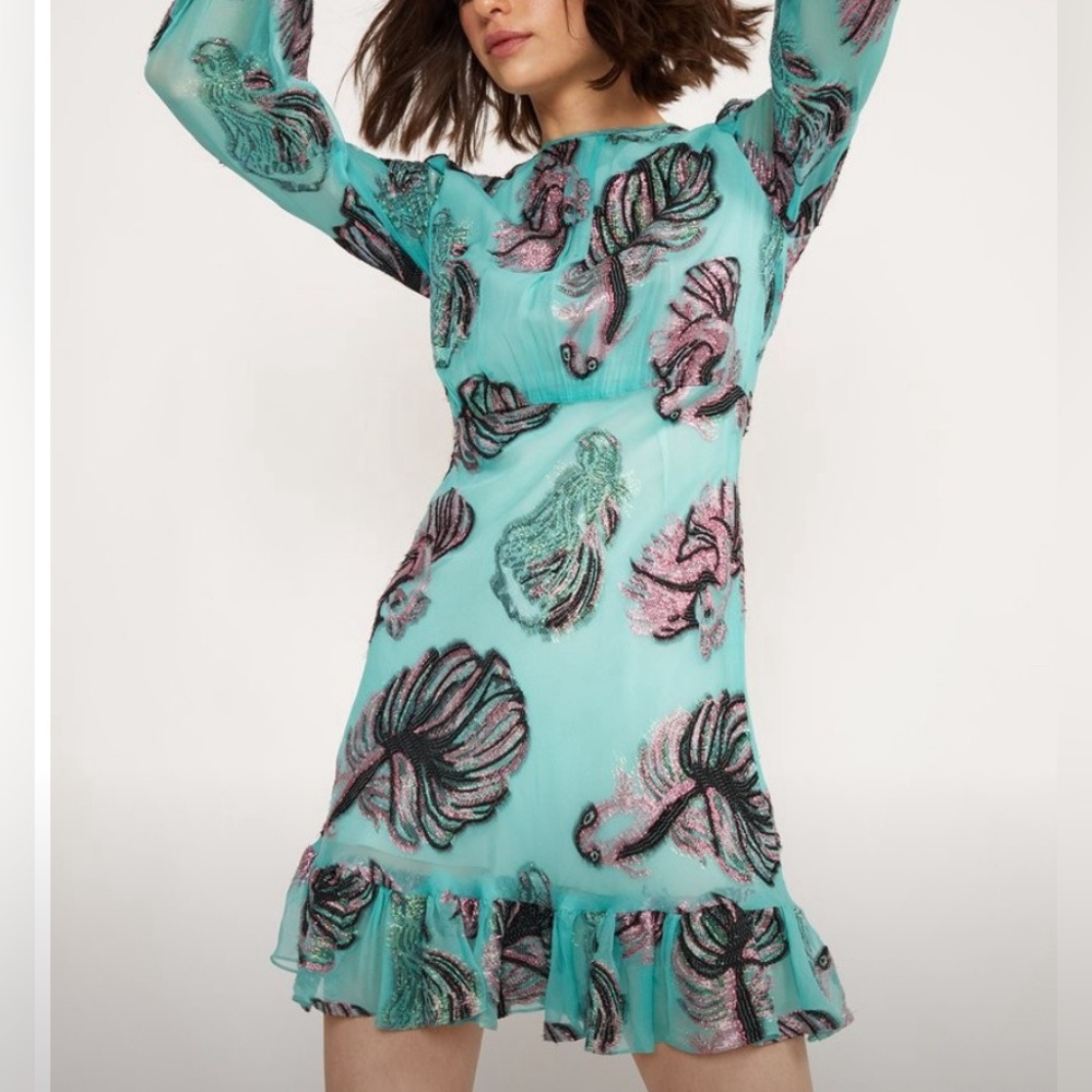 Cynthia Rowley - Metallic fish pattern dress size 6 fits like 2/4